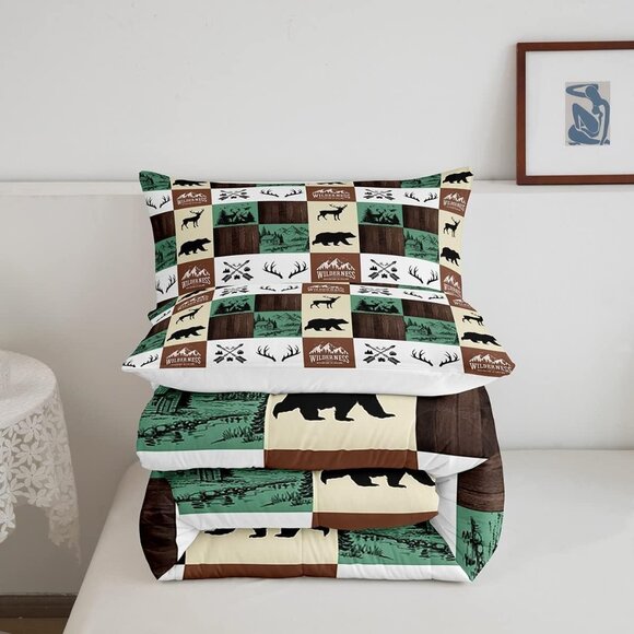 New 3 PC Rustic Hunting Bear & Deer Patchwork Comforter Set • KING Size - Picture 5 of 5
